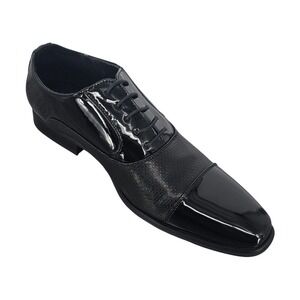 Robert David Men Black Patent Leather Textured Square Toe Oxford Dress Shoes 12M